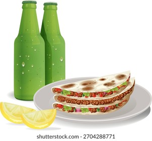 Tacos with drinks and lemon slices