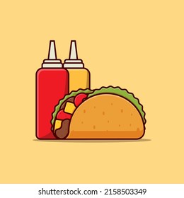 Tacos fast food with sauce cartoon vector flat design illustration