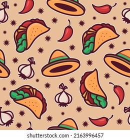 Tacos food mexican pattern seamless cartoon style