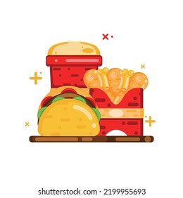 tacos, fried chicken and drink fast food illustration and icon food and drinks icon isolated