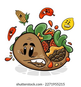 Tacos. Funnny cartoon character. Vector isolated background 