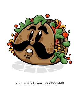 Tacos. Funnny cartoon character. Vector isolated background 