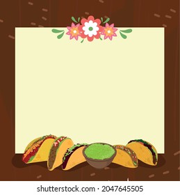 tacos with guacamole and blank banner