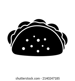 Tacos icon, isolated, black on the white background. Taco with tortilla. Mexican fast food. Vector illustration.