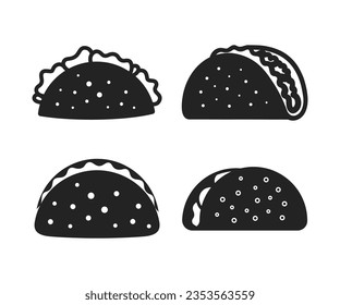 Juego de iconos de tacos. Ilustración del icono del taco vectorial estilo de glifo. conjunto de iconos de alimentos.