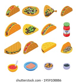 Tacos icons set. Isometric set of tacos vector icons for web design isolated on white background