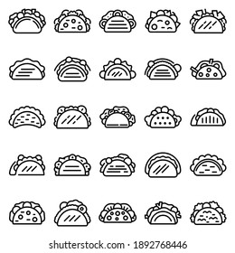 Tacos icons set. Outline set of tacos vector icons for web design isolated on white background