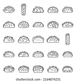 Tacos icons set outline vector. Food menu. Mexican beef