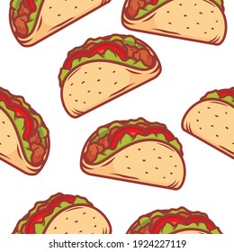 Tacos illustration repeatble pattern isolated on white background