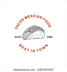 tacos isolated 	
Hand drawn tacos icon. Vector badge fast food sketch style for brochures, banner, restaurant menu and cafe