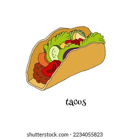 Tacos isolated on white background. Hand drawn element for the design of fabrics, wallpapers, postcards