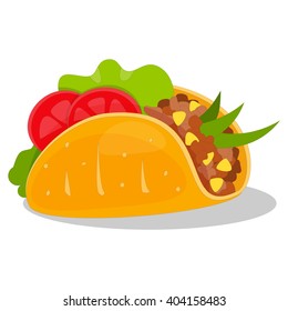 Tacos Isolated on White Background. Traditional Mexican Cuisine. Vector Illustration.