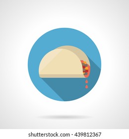 Tacos with juicy stuffing, long shadow. Mexican food, meat or vegetable lunch in restaurants. Round flat color vector icon