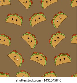 Tacos kawaii seamless pattern illustration, cute character vector.