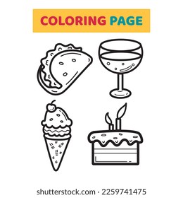 Tacos, Lemon Water, Ice Cream, Cake or Food Outline Collection