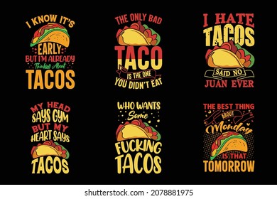 Tacos lettering set bundle for t-shirt design with tacos illustrations