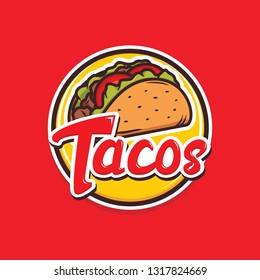 Tacos logo design isolated on red background 