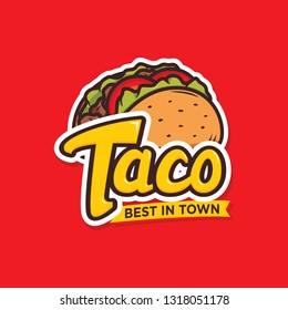 Tacos logo design isolated on red background 