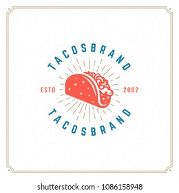 Tacos logo design vector illustration. Hot dog sausage silhouette, good for restaurant menu and cafe badge. Vintage typography logotype template.