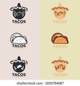 Tacos logo design vector illustration. good for restaurant menu and cafe badge. Fast Food logo design, retro cartoon style. Taco modern icons illustration.