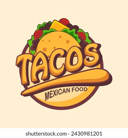 plantilla de logotipo de tacos ilustración vectorial emblema, pegatina, etiqueta. diseño de producto tradicional para tiendas, mercados. ilustración vectorial