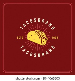 Tacos logo vector illustration. Hot dog sausage silhouette, good for restaurant menu and cafe badge. Vintage typography emblem design.