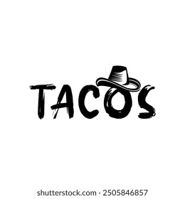 Tacos logo vector illustration template. Lettering logo black and white. Delicious tacos