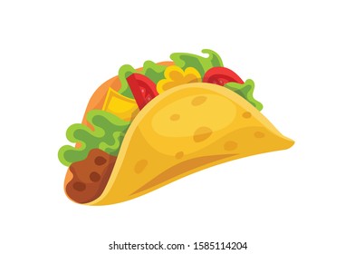 Tacos with meat, spinach, tomato vector illustration