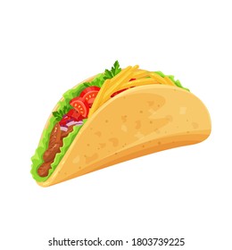 Tacos with meat and vegetable. Traditional mexican fast food. Vector illustration.