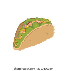 Tacos with meat and vegetable. Traditional mexican fast food. Vector illustration.