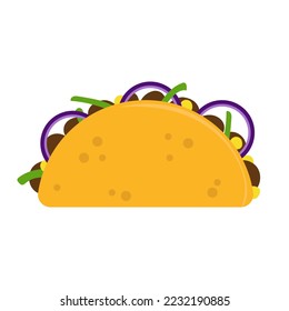 Tacos with meat and vegetable. Traditional mexican fast-food. Taco Mexico food. Isolated white background.