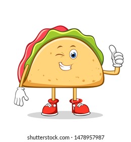 Tacos Mexican Flashing Cartoon Mascot Character. And Giving a Thumbs Up.