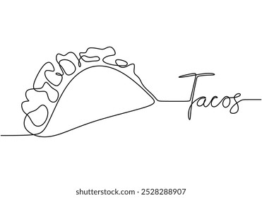 Tacos Mexicano Comida desenho de linha contínua. Conceito de comida e bebida. Ilustração de vetor minimalista isolada no fundo branco.