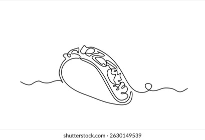 Tacos Mexican Food continuous line drawing. Food and drink concept. Vector illustration minimalist isolated on white background. Editable stroke.