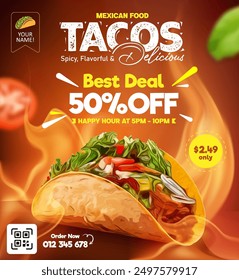 Tacos Mexican food promotion design banner, flyer and social media banner post template