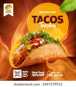 Tacos Mexican food promotion social media post design, flyer and social media banner post template