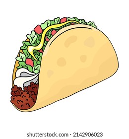 Tacos, Mexican food, vector design element in the style of doodles, isolated on a white background