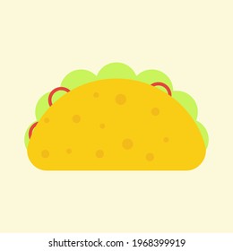 Tacos Mexican traditional food logo with tortilla, salad, tomato, beef. Line street fast food symbol illustration. Modern concept for bar, cafe, stall, delivery