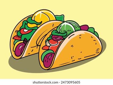 Tacos mexicun fast food vector illustration isolate in white background.