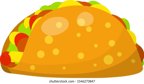 Tacos - National Mexican fast food in tortilla. Traditional Spicy meal with meat and vegetables. Cartoon flat illustration