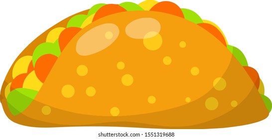 Tacos - National Mexican fast food in tortilla. Traditional Spicy meal with meat and vegetables. Cartoon flat illustration