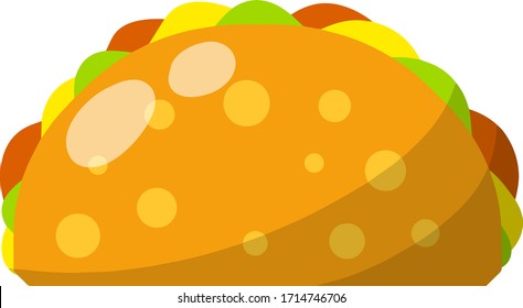 Tacos - National Mexican fast food in tortilla. Traditional Spicy meal with meat and vegetables. Cartoon flat illustration