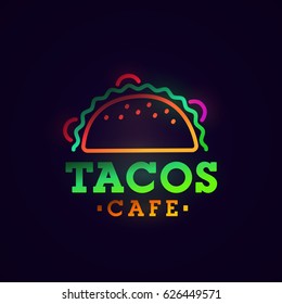 Tacos neon sign, bright signboard, light banner. Tacos logo, emblem