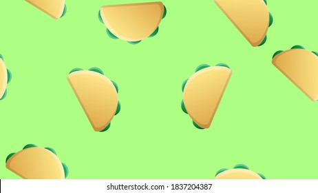 tacos on a green background, vector illustration, pattern. traditional mexican cuisine. delicious appetizing dish. wallpaper for restaurant and cafe. cooking area decor.