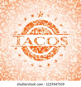Tacos orange mosaic emblem with background