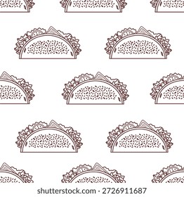 Tacos pattern background. Seamless pattern of hand-drawn tacos background. Doodle taco pattern background. Taco icon illustration. Vector of tacos outline background.