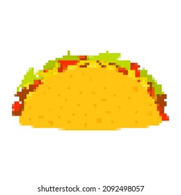 Tacos pixel art isolated on white background. Mexican fast food. . Mexico national food. Vector illustration