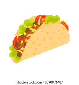 Arte de píxeles de tacos aislado en fondo blanco. La comida rápida mexicana. ... Comida nacional de México. Ilustración del vector