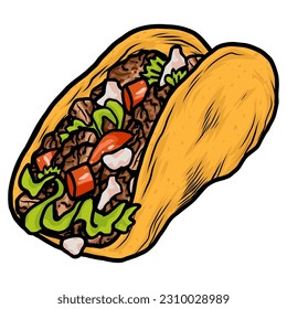 Tacos Quesabirria Taco Mexican Food Drawing Illustration