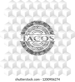Tacos realistic grey emblem with geometric cube white background